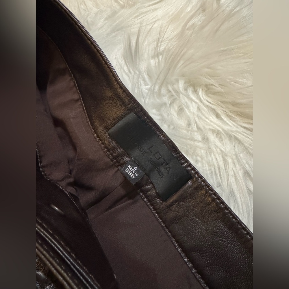 Nili Lotan Shon Leather Pants Dark Brown Size 6 - Picture 4 of 6